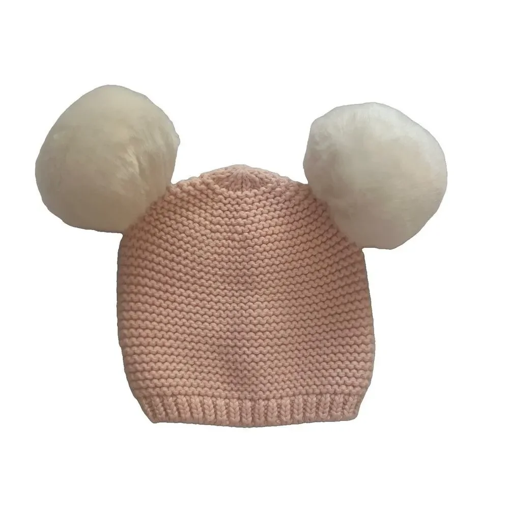Baby Gap 0-6 Month Pink Pom Pom Mickey Mouse Beanie Pink White